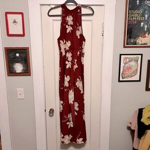 Burgundy Floral Maxi Dress with Empire Waist Small-Medium